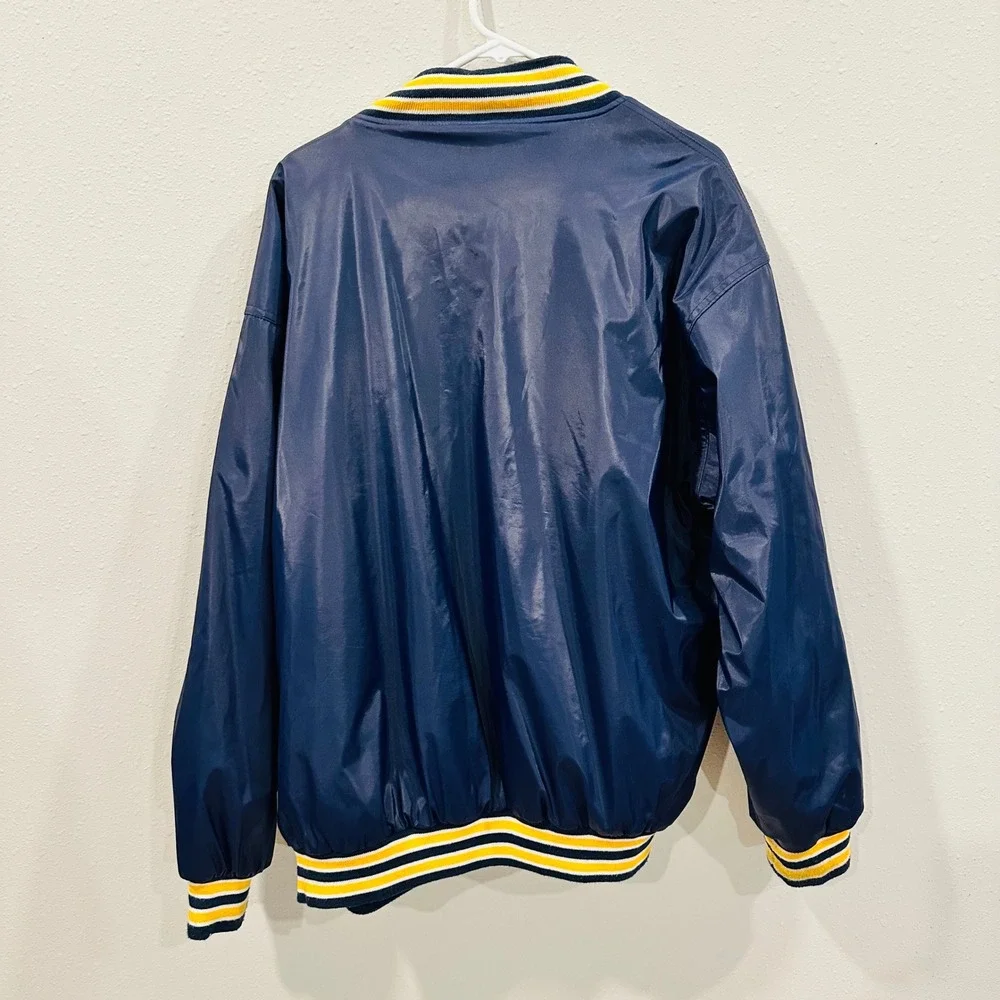 Vintage Steve Barrys Michigan Wolverines Satin Bomber Varsity Jacket Mens XL Y2K